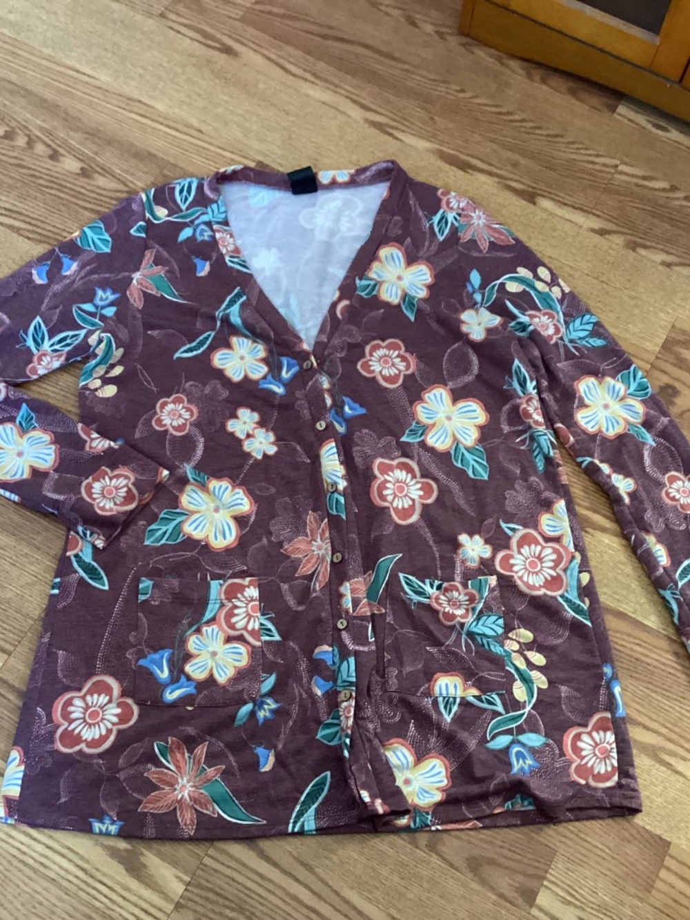 Agnes & Dora Colorful Floral Lightweight Knit Button Up Cardigan